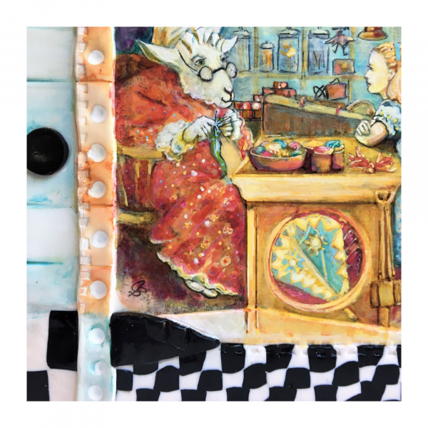 Curious Things - Alice, Wonderland, Looking Glass, White Sheep in Tea Shop Paint