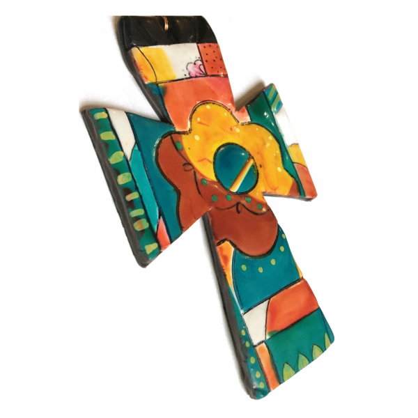 Polymer Clay Cross Ornament Talavera Style. Bright Colors. Unique, Original Art