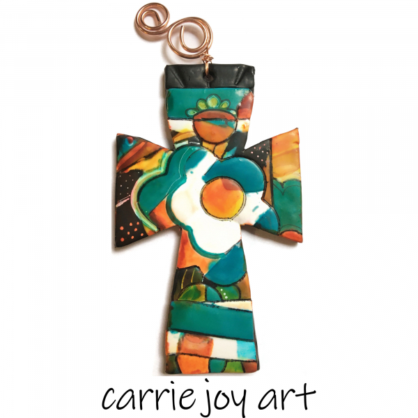 Polymer Clay Cross Ornament Talavera Style. Bright Colors. Unique, Original Art