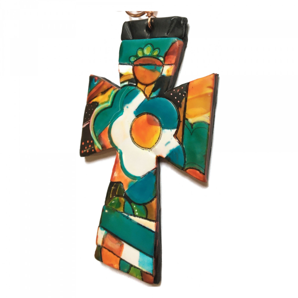 Polymer Clay Cross Ornament Talavera Style. Bright Colors. Unique, Original Art