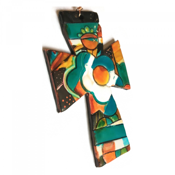 Polymer Clay Cross Ornament Talavera Style. Bright Colors. Unique, Original Art