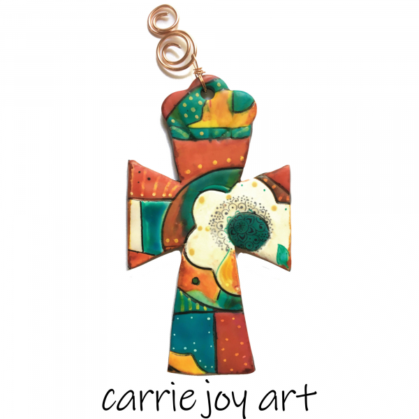 Polymer Clay Cross Ornament Talavera Style. Bright Colors. Unique, Original Art