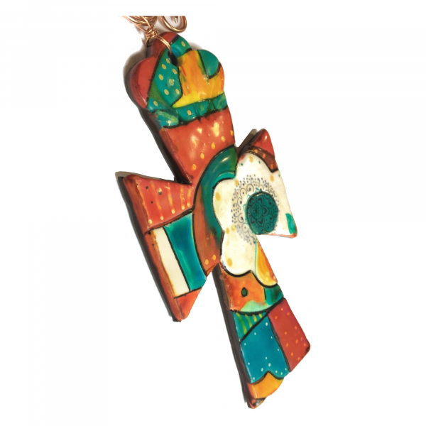 Polymer Clay Cross Ornament Talavera Style. Bright Colors. Unique, Original Art