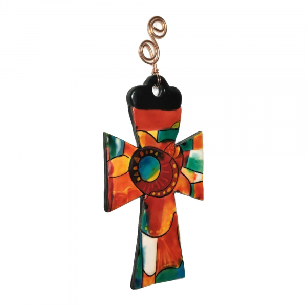 Polymer Clay Cross Ornament Talavera Style