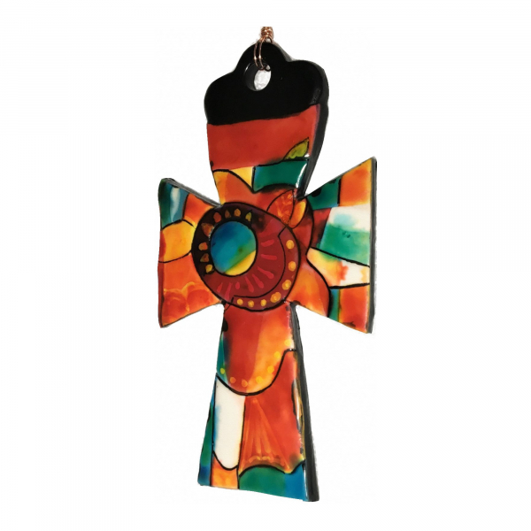 Polymer Clay Cross Ornament Talavera Style