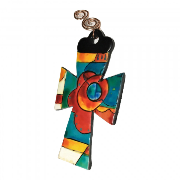 Polymer Clay Cross Ornament Talavera Style