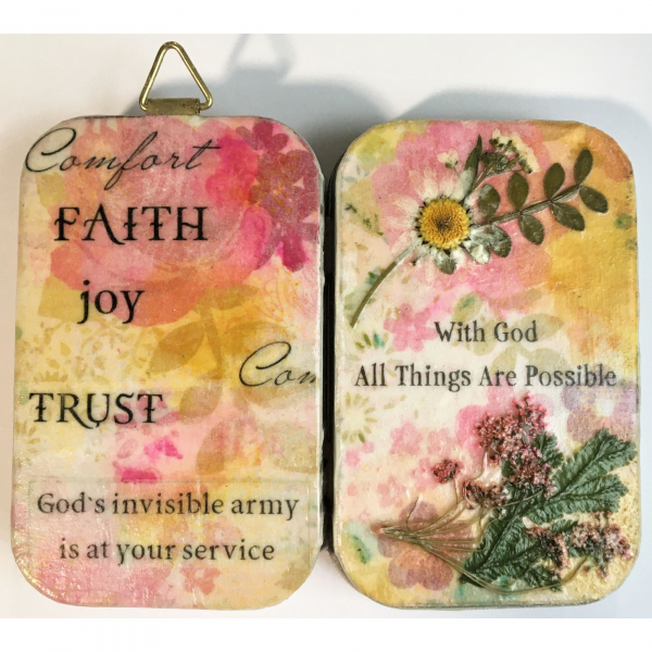 Saint Dymphna Christian Tin, Pocket Shrine, Altered Metal, Assemblage Art, Retab