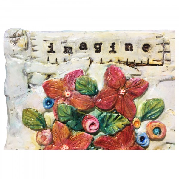 Imagine - Clay Sculpted and Painted on Cradled Panel. Bohemian, Folk, Rustic, Pr