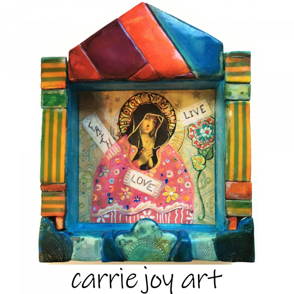Love Letter From Above III. Polymer Clay Nicho Retablo Altar wall hanging. Mary,