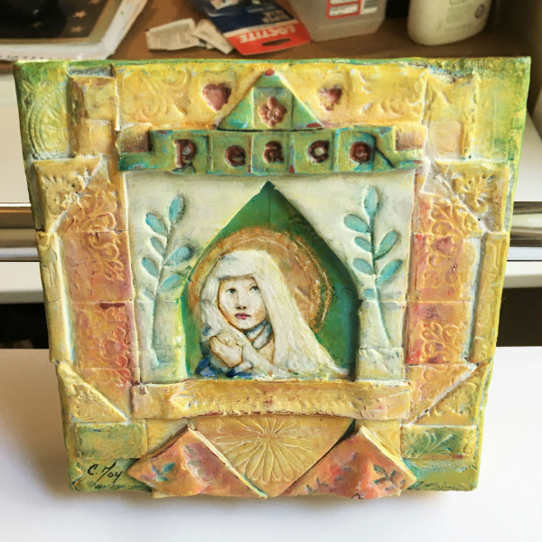 Love Letter From Above II. Peace. Polymer Clay Mosaic wall hanging. Mary, Saint,