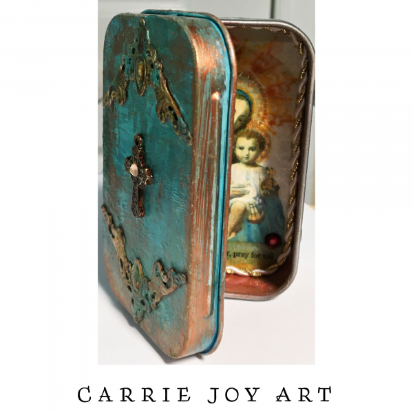 Mother Mary Christian Tin, Pocket Shrine, Vintage Holy Card, Assemblage Art, Ret
