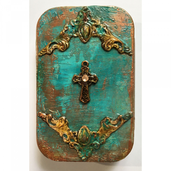 Mother Mary Christian Tin, Pocket Shrine, Vintage Holy Card, Assemblage Art, Ret