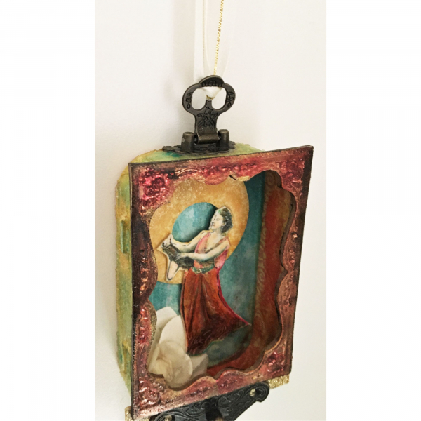 Free to Fly Altered Art Tin. Inspirational, vintage shadow box..  Woman, Moon an