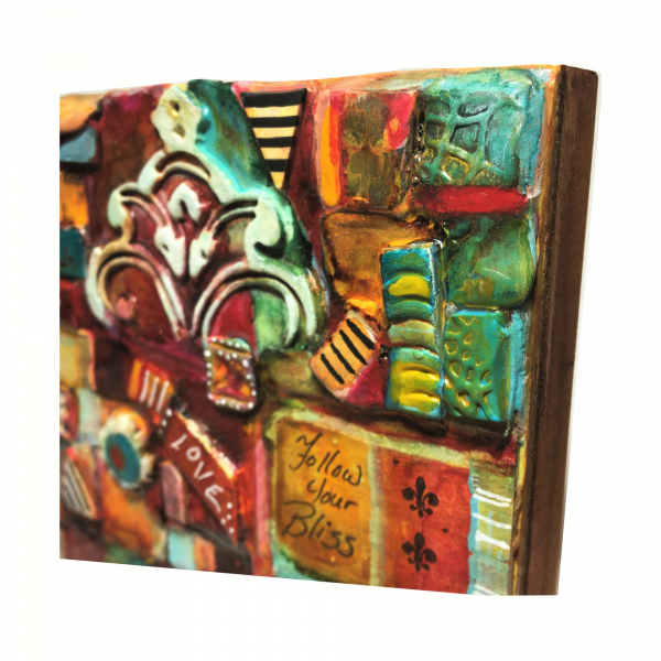 The Magical Book Shop - Clay Mosaic Sculpted and Painted on Cradled Panel. Bohem