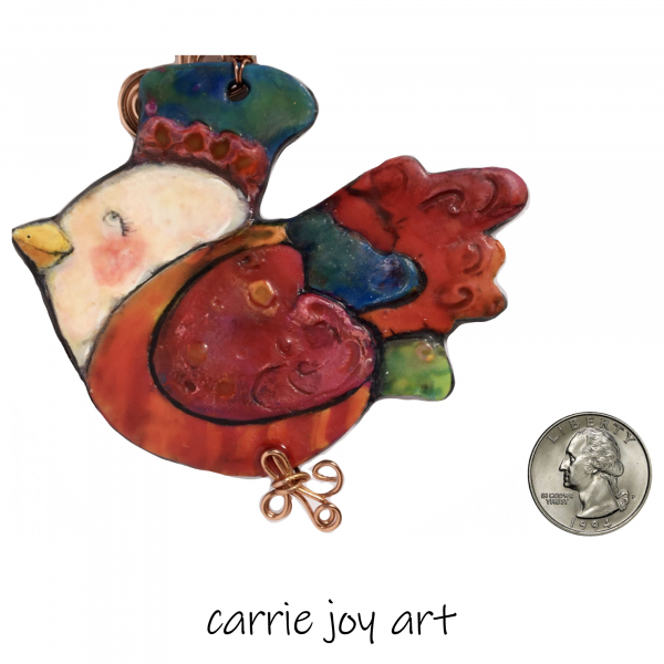 Folk Art colorful polymer Clay Bird wall ornament. Hand painted, sculpted and e