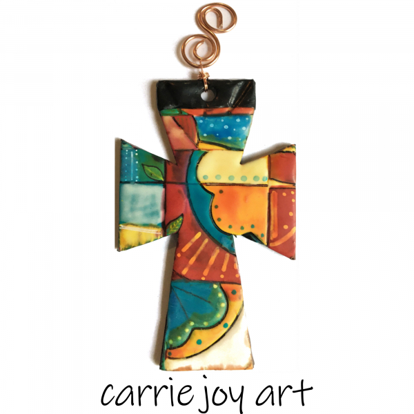 Polymer Clay Cross Ornament Talavera Style. Bright Colors. Unique, Original Art