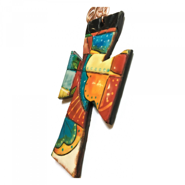 Polymer Clay Cross Ornament Talavera Style. Bright Colors. Unique, Original Art