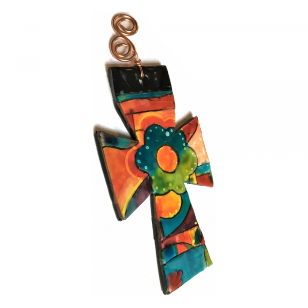 Polymer Clay Cross Ornament Talavera Style. Bright Colors. Unique, Original Art