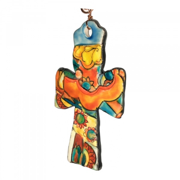 Polymer Clay Cross Ornament Talavera Style