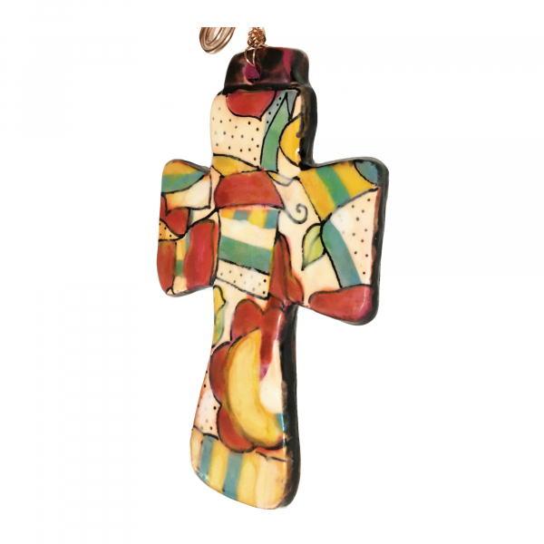 Polymer Clay Cross Ornament Talavera Style