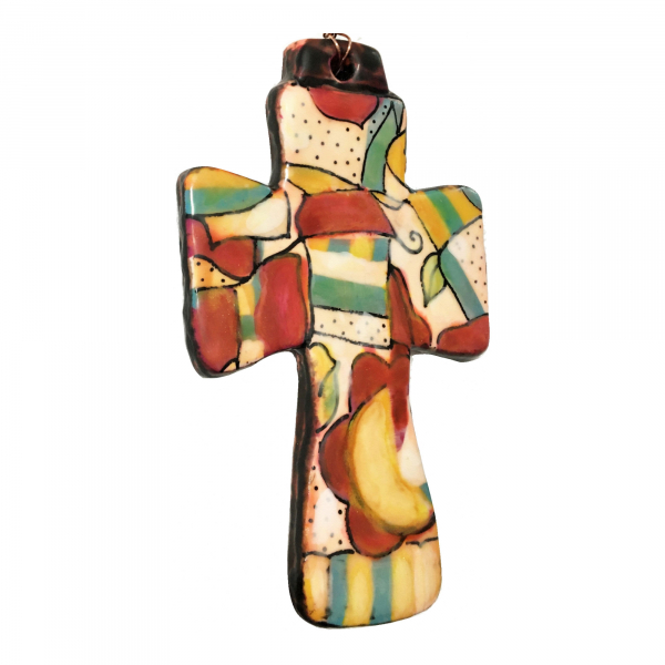 Polymer Clay Cross Ornament Talavera Style