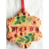Set of Two Handmade Polymer Clay Christmas Ornaments Peace Joy Biscuit Flower Sh