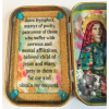 Saint Dymphna Christian Tin, Pocket Shrine, Altered Metal, Assemblage Art, Retab