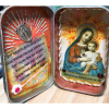 Mother Mary Christian Tin, Pocket Shrine, Vintage Holy Card, Assemblage Art, Ret