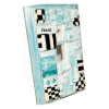 Retro Turquoise Black and White Peace Plate. Sculpted clay and inks on wood Switch Plate Cover. Original art. Decorative Single Toggle . Retro Turquoise Black and White Peace Plate. Sculpted clay and inks on wood Swit