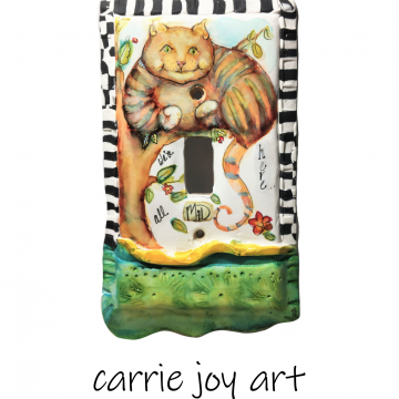 Cheshire Cat.  Alice in Wonderland. Clay sculpted, embellished and painted original art. Decorative Single Toggle Light Switch Plate Cover. Cheshire Cat.  Alice in Wonderland. Clay sculpted, embellished and painted origi