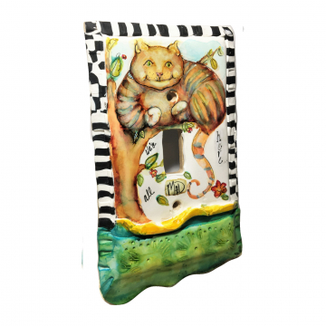 Cheshire Cat.  Alice in Wonderland. Clay sculpted, embellished and painted origi