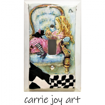 Little Kitten.  Alice in Wonderland. Clay sculpted, embellished and painted original art. Decorative Single Toggle Light Switch Plate Cover. Little Kitten.  Alice in Wonderland. Clay sculpted, embellished and painted orig