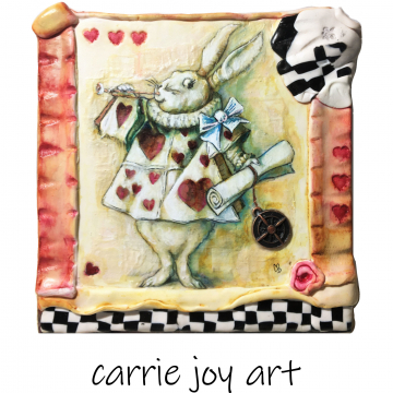 Steal a Tart - Alice in Wonderland White Rabbit Painting, Illustration on hand sculpted Clay. Presented on cradled Birch Panel Steal a Tart - Alice in Wonderland White Rabbit Painting, Illustration on hand s