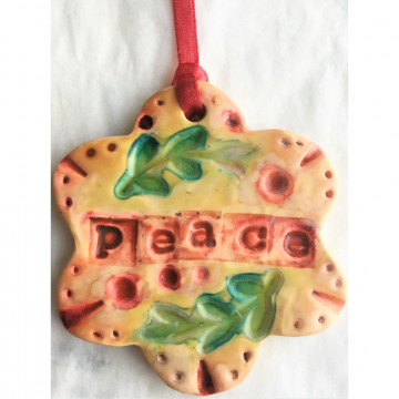 Set of Two Handmade Polymer Clay Christmas Ornaments Peace Joy Biscuit Flower Sh