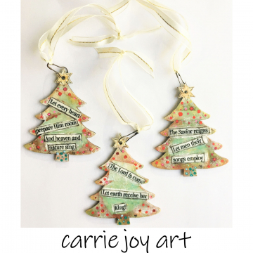 Set of Three Christmas Tree Ornaments. Sugar Cookie effect. Handmade Joy to the