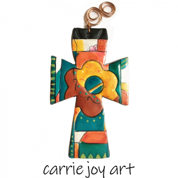 Polymer Clay Cross Ornament Talavera Style. Bright Colors. Unique, Original Art