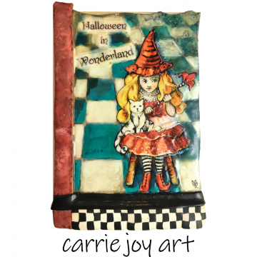 Halloween in Wonderland - Alice, Looking Glass, Vintage, Retro Painting, Illustration on hand sculpted Clay. On Birch Panel Halloween in Wonderland - Alice, Looking Glass, Vintage, Retro Painting, Illustr