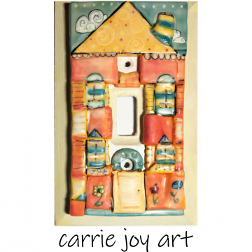 Home Sweet Home Colorful, Cheerful Peace Plate. Sculpted clay on wood Switch Plate Cover. Original art. Decorative Single Toggle . Home Sweet Home Colorful, Cheerful Peace Plate. Sculpted clay on wood Switch Pla