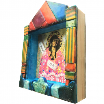Love Letter From Above III. Polymer Clay Nicho Retablo Altar wall hanging. Mary,