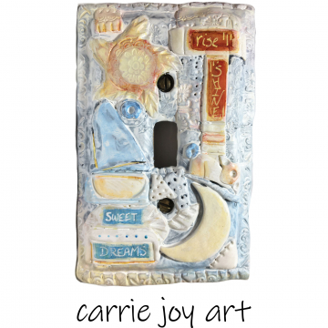 Peace Plate -Sun and Moon, Sweet Dreams. Clay sculpted original art. Decorative Single Toggle Cover. Moon and Sky Boho wall decor. Bedroom Art. Peace Plate -Sun and Moon, Sweet Dreams. Clay sculpted original art. Decorative