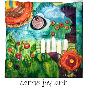 See The World Polymer Clay Sculpture mounted on Wood Panel. Dimensional Wall Art. Bright, Fun, Whimsical Assemblage See The World Polymer Clay Sculpture mounted on Wood Panel. Dimensional Wall Art