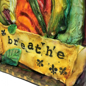 Saint Dymphna- Breathe- Original Clay Art. Healing, Spiritual Mixed Media Shrine