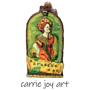 Full View Saint Dymphna- Breathe- Original Clay Art. Healing, Spiritual Mixed Media Shrine