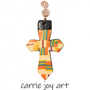 Faith in Stripes Polymer Clay Cross Ornament. Unique, Original Art Wall Hanging.
