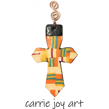 Faith in Stripes Polymer Clay Cross Ornament. Unique, Original Art Wall Hanging. Home Decor Accent Faith in Stripes Polymer Clay Cross Ornament. Unique, Original Art Wall Hanging.
