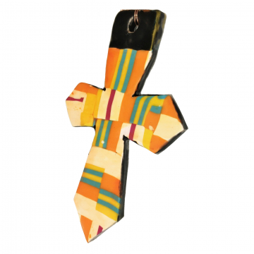 Faith in Stripes Polymer Clay Cross Ornament. Unique, Original Art Wall Hanging.