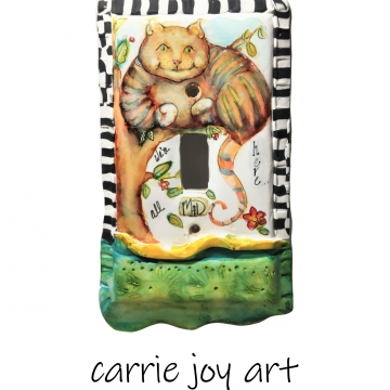 Cheshire Cat.  Alice in Wonderland. Clay sculpted, embellished and painted original art. Decorative Single Toggle Light Switch Plate Cover.