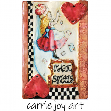 Magic Spells - Wonderland, Looking Glass, Vintage Style Book Cover Assemblage. Alice, Painting, Illustration on hand sculpted Clay
