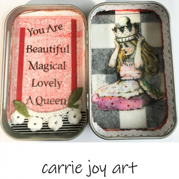 Alice in Wonderland Altered Art Tin. Inspirational, whimsical.  You are magical! Assemblage Art, Retablo, Nicho.