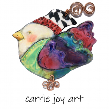 Top Hat - Folk Art colorful polymer Clay Bird wall ornament. Hand painted, sculpted and embellished art object.
